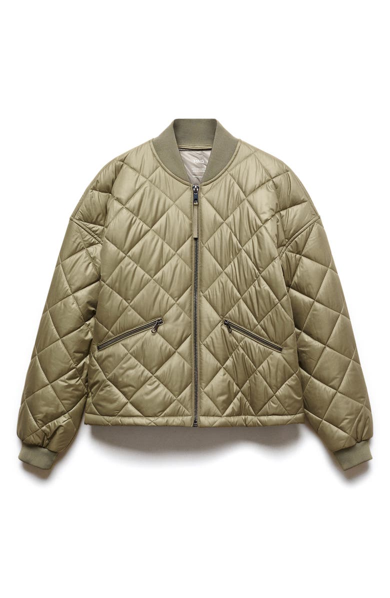 MANGO Quilted Waterproof Bomber Jacket, Alternate, color, Khaki