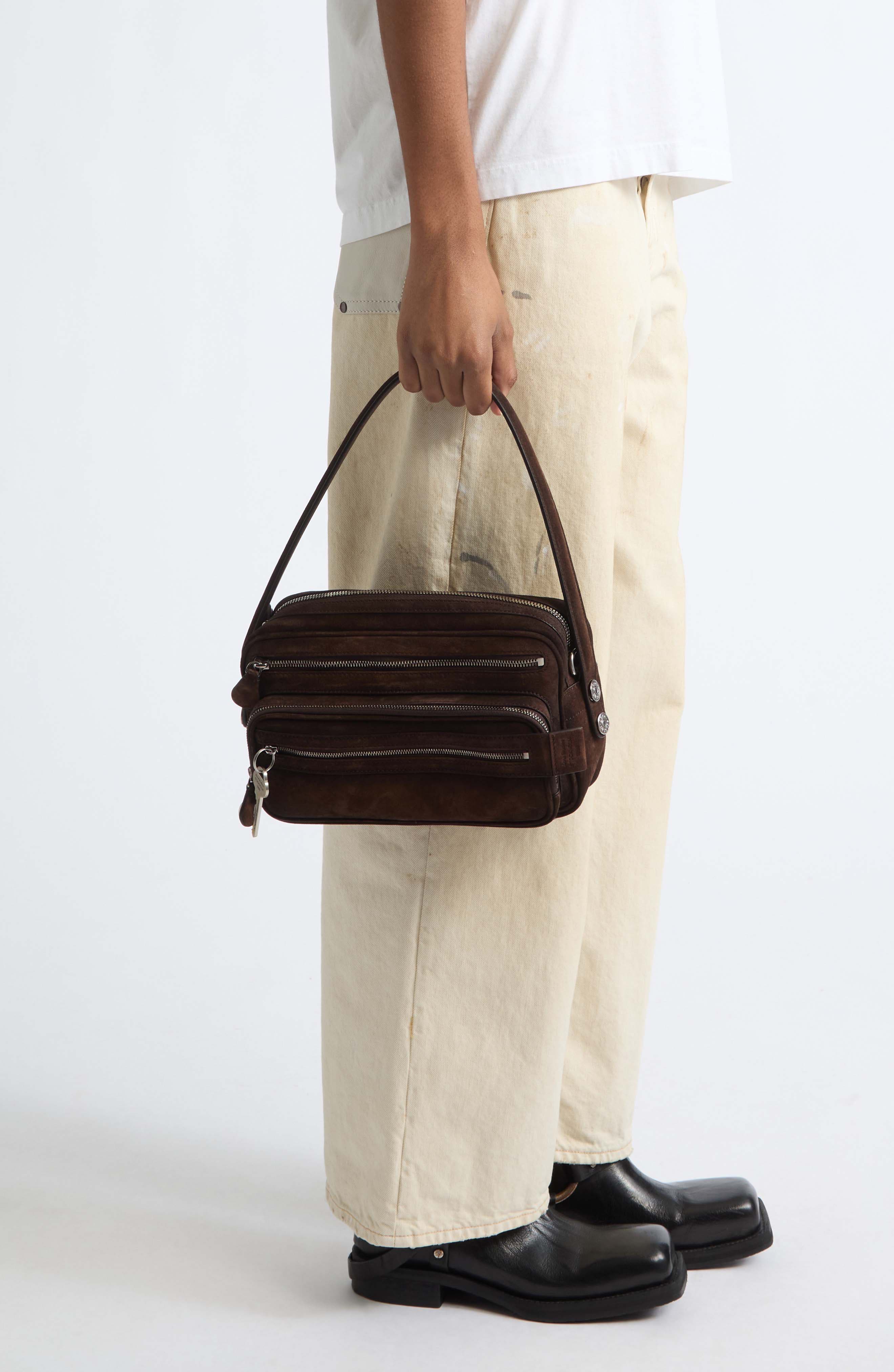 Camero Party Suede Shoulder Bag, Alternate, color, DARK BROWN