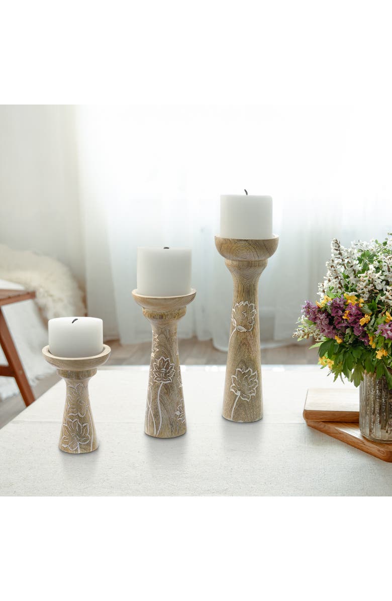 Mela Artisans Lotus Vine Pillar Candleholder Set, Alternate, color, White