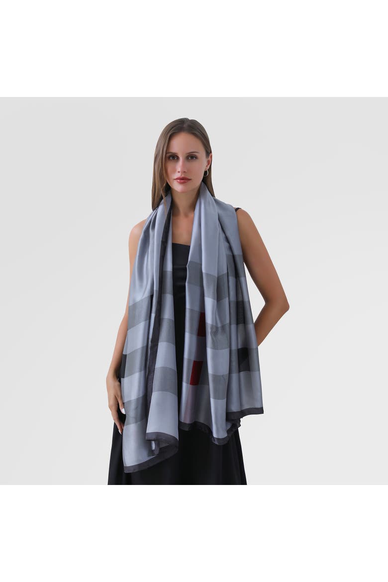 Checkered & Trimmed Ultrasoft Lightweight Scarf, Main, color, Blue/Black