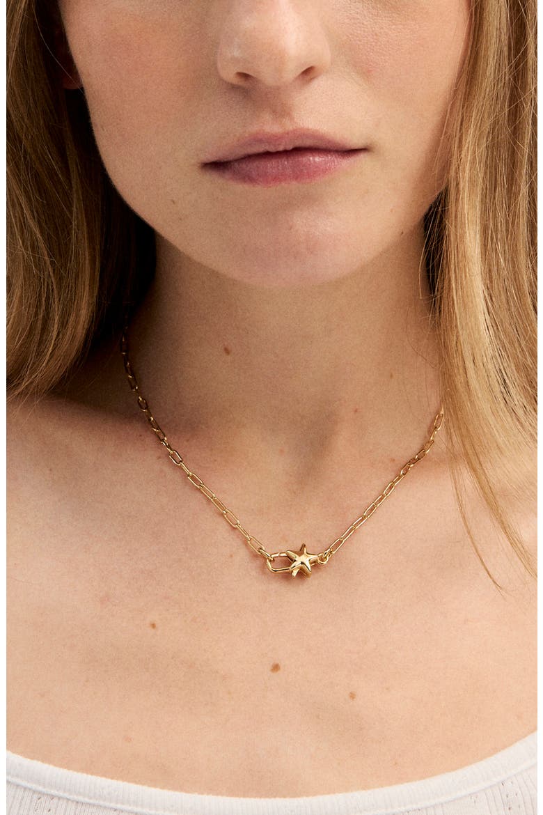 Star Paperclip Chain Necklace, Alternate, color, WARM GOLD
