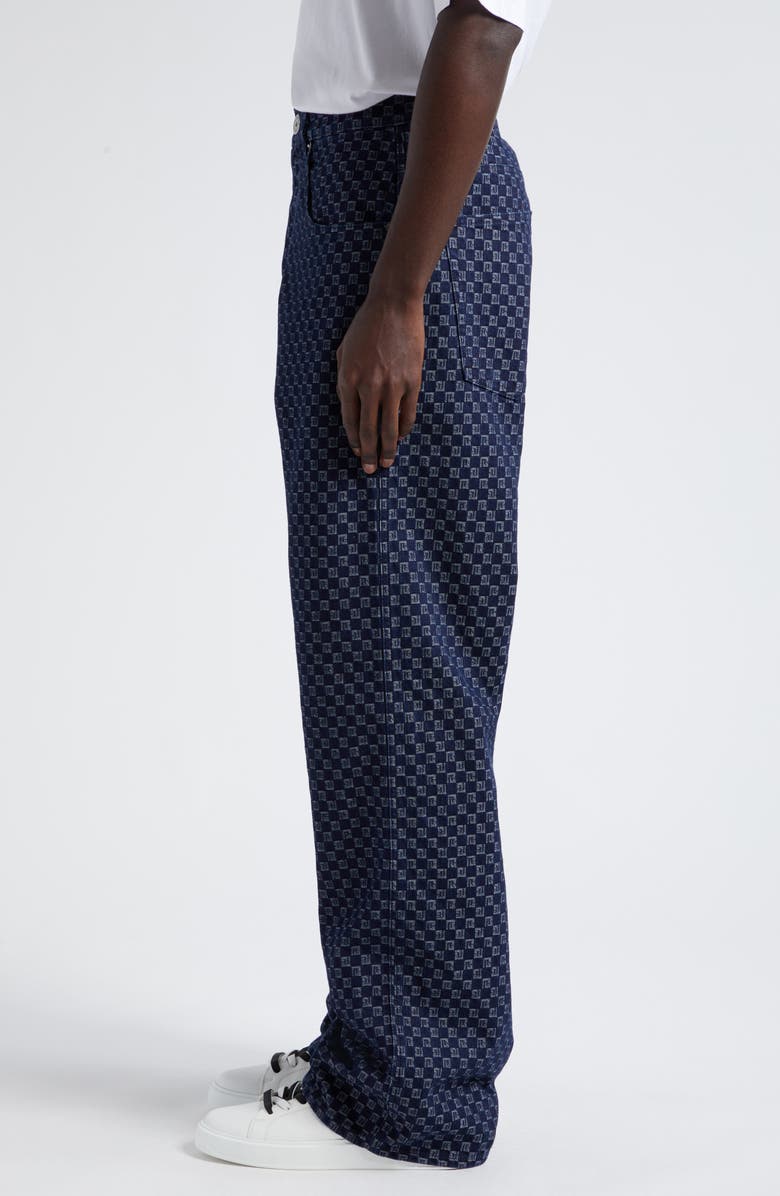 Balmain Mini Monogram Nonstretch Wide Leg Jeans, Alternate, color,