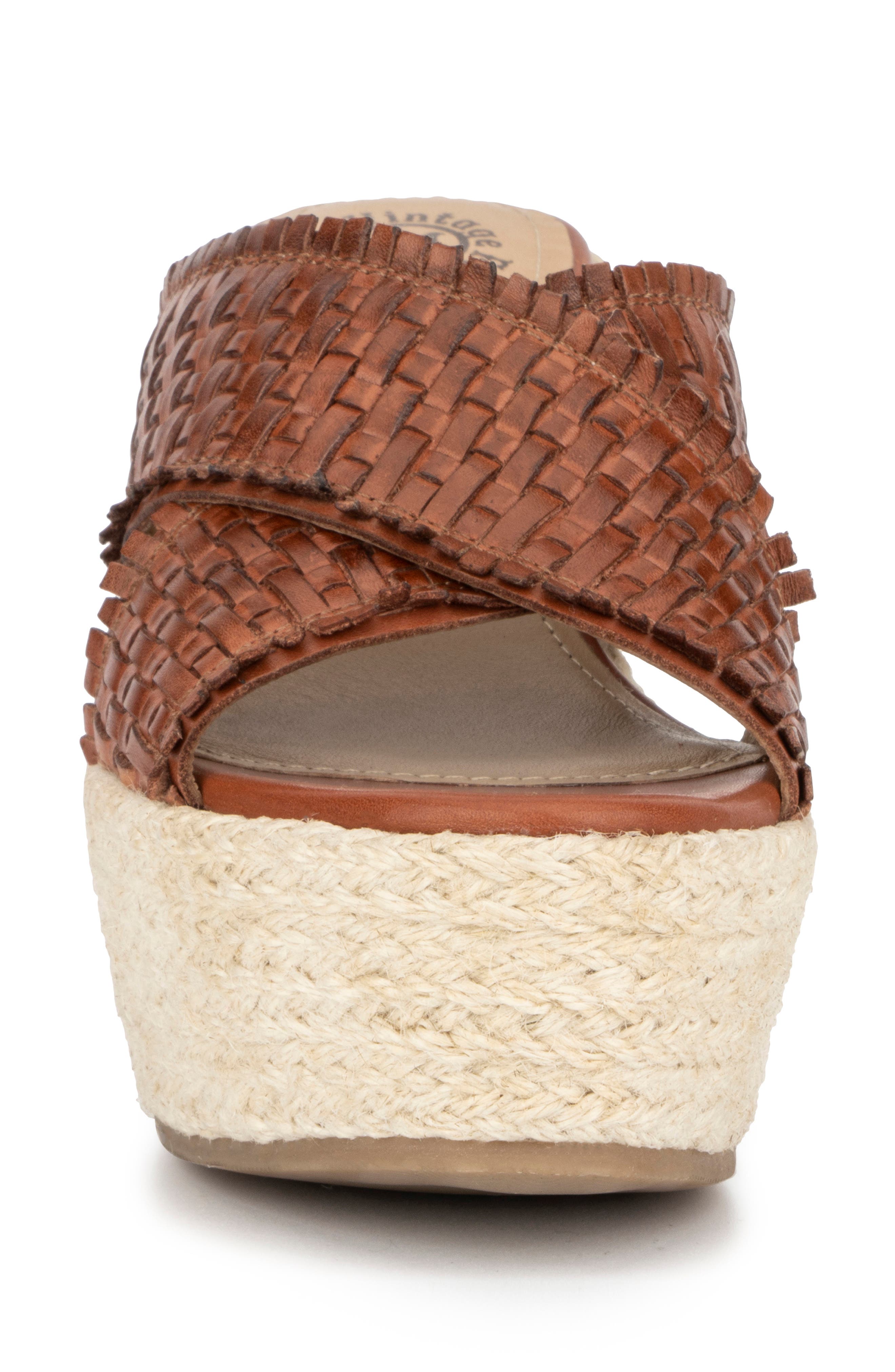 VINTAGE FOUNDRY Lorie Leather Espadrille Platform Wedge Sandal, Alternate, color, Cognac