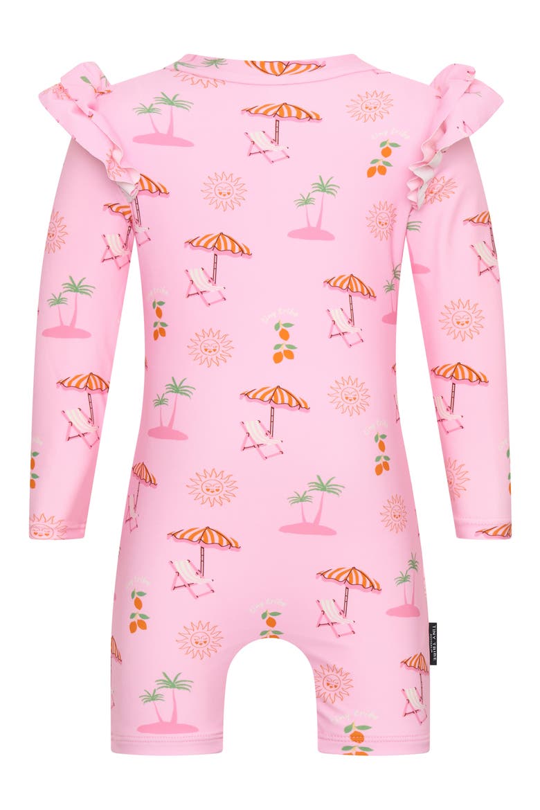 Summer Paradise Ruffle Long Sleeve UPF 50+ One-Piece Rashguard Swimsuit, Alternate, color, PINK