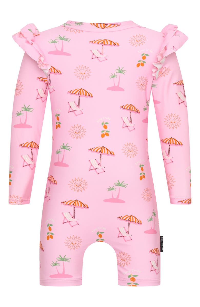TINY TRIBE Summer Paradise Ruffle Long Sleeve UPF 50+ One-Piece Rashguard Swimsuit, Alternate, color, Pink