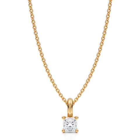 Cushion Solitaire Lab Diamond Pendant Necklace 14K 0.33ct
