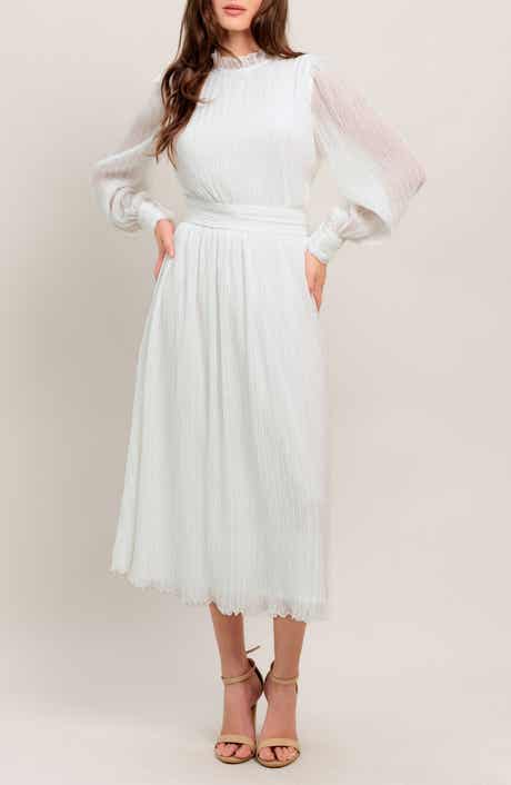 FLYING TOMATO Long Sleeve Textured Chiffon Midi Dress