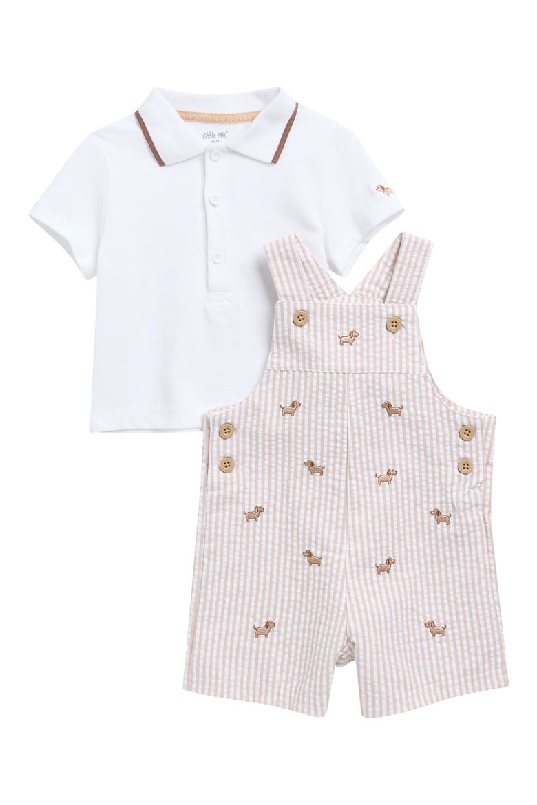 Puppy Polo & Embroidered Shortalls Set, Main, color, TAN