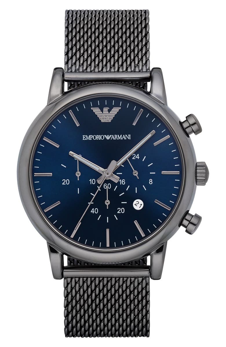 Emporio Armani Chronograph Mesh Strap Watch, 46mm, Main, color,