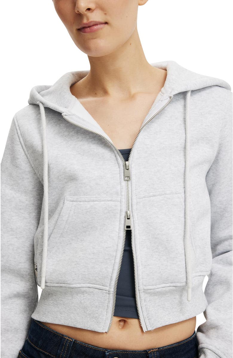 Cotton On Women's Premium Cropped Zip Through Hoodie, Alternate, color, Soft Grey Marle