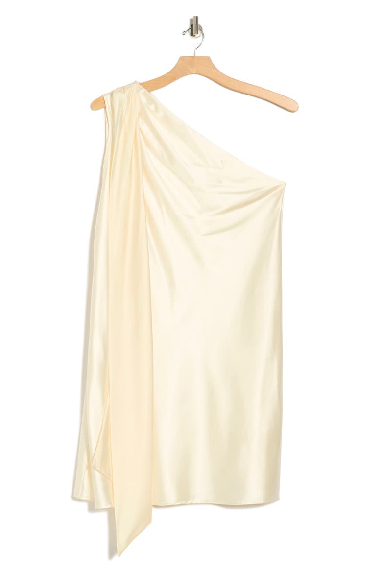 One-Shoulder Satin Shift Dress with Scarf, Alternate, color, LIGHT BUTTER