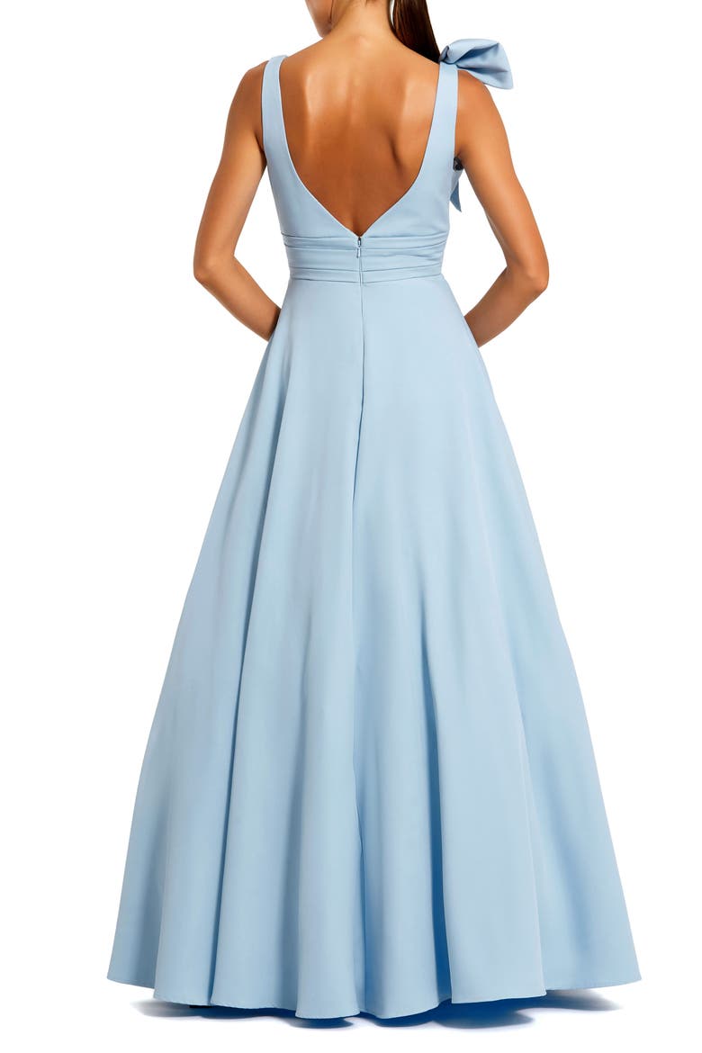 Sleeveless Plunge Neck Ball Gown With Bow Detail, Alternate, color, Powder Blue