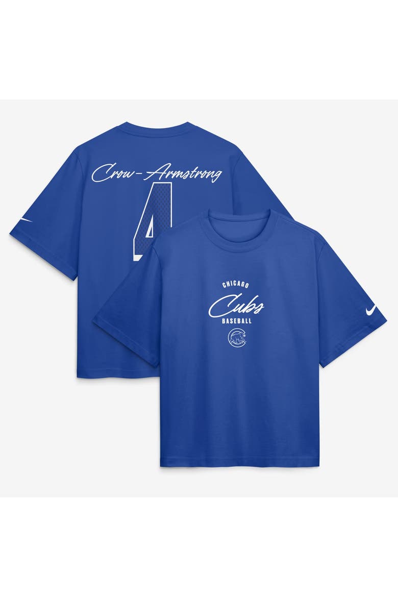 Women's Nike Pete Crow-Armstrong Royal Chicago Cubs Premium Essentials Boxy Name & Number T-Shirt, Main, color, Royal