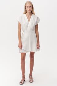 Exquise Callanne V Neck Cap Sleeve Linen Mini Dress