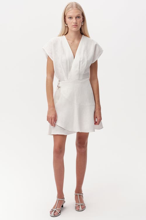 Exquise Callanne V Neck Cap Sleeve Linen Mini Dress In Neutral