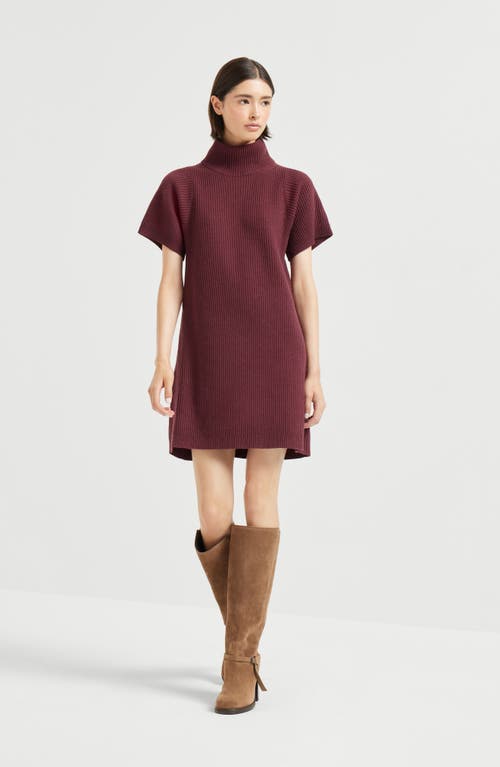 Brunello Cucinelli Ribbed Turtleneck Mini Dress In Red