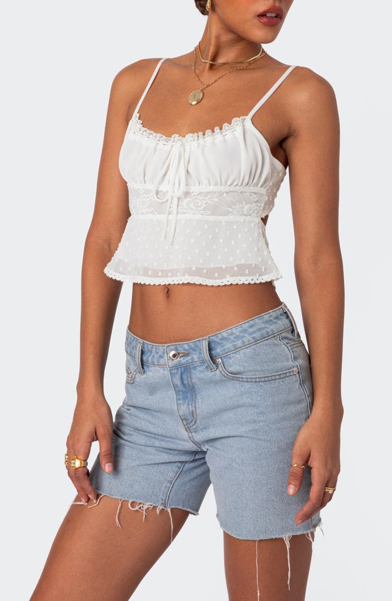 EDIKTED Wendy Tie Back Lace Crop Camisole, Alternate, color, White