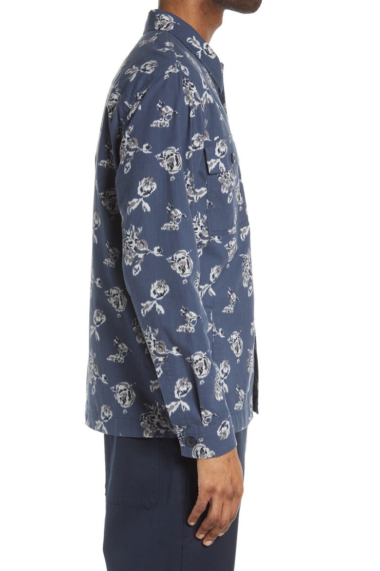 Ikat Floral Print Cotton Button-Up Shirt Jacket, Alternate, color, HEMATITE