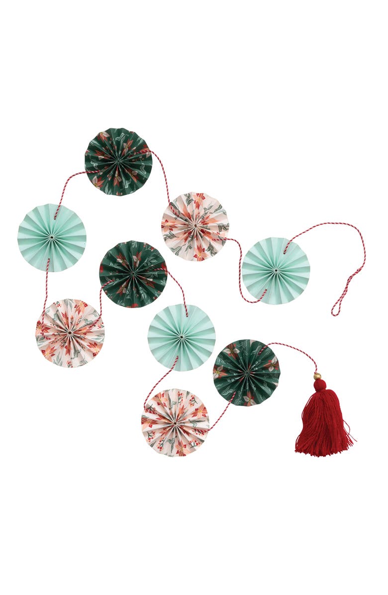 Storied Home Handmade Recycled Paper Fan Garland with Cotton Tassel, Multicolor, Main, color, Blue