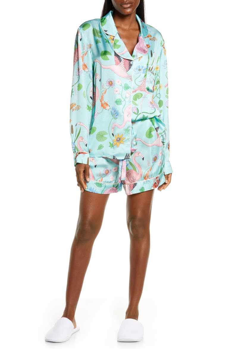 Flamingo Short Pajamas, Main, color, TURQUOISE