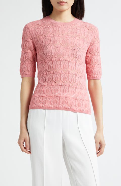 Pointelle Knit Cotton Blend Sweater