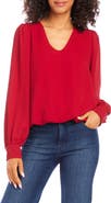 Karen Kane Puff Sleeve V-Neck Crepe Top
