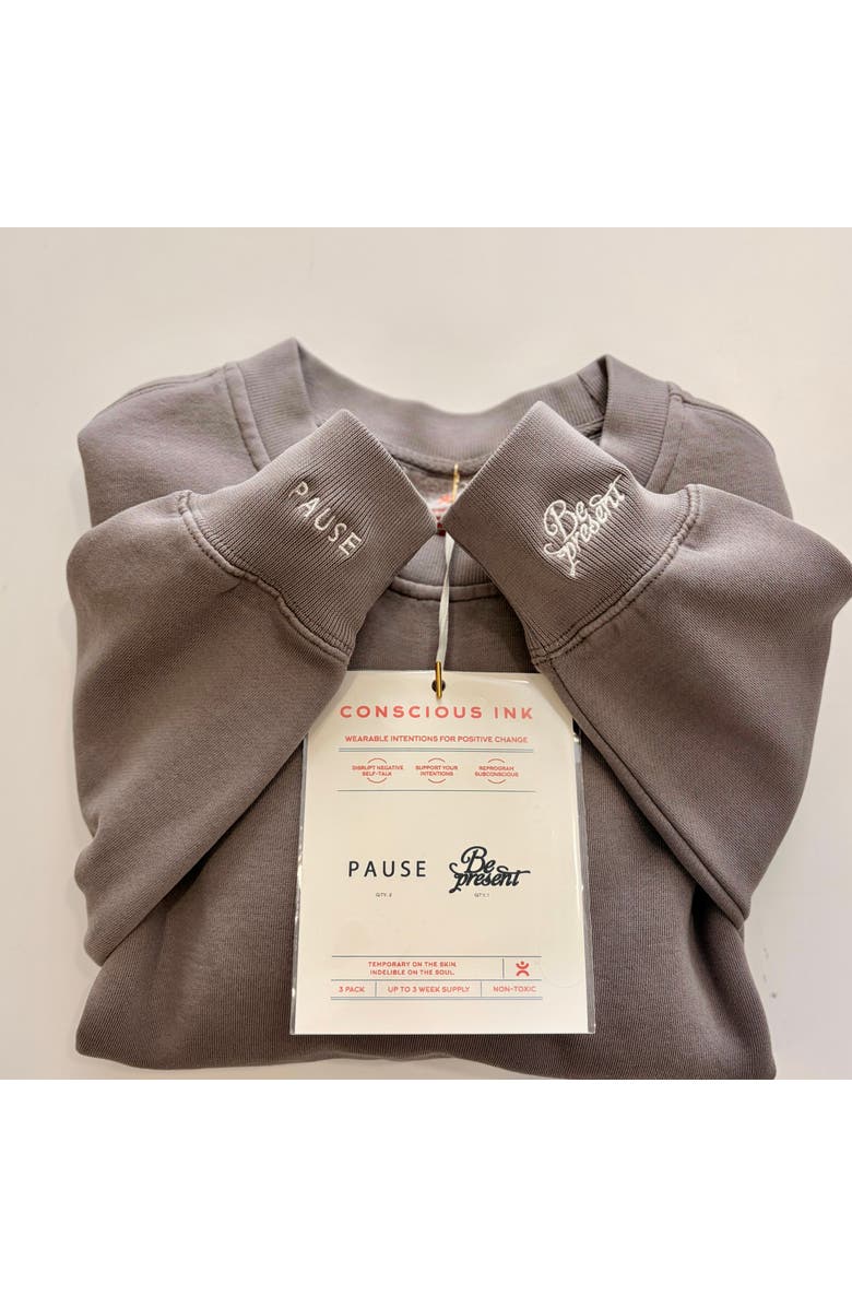 Conscious Ink Pause Be Present Manifest Sweatshirt + Ink, Main, color, Faded Grey