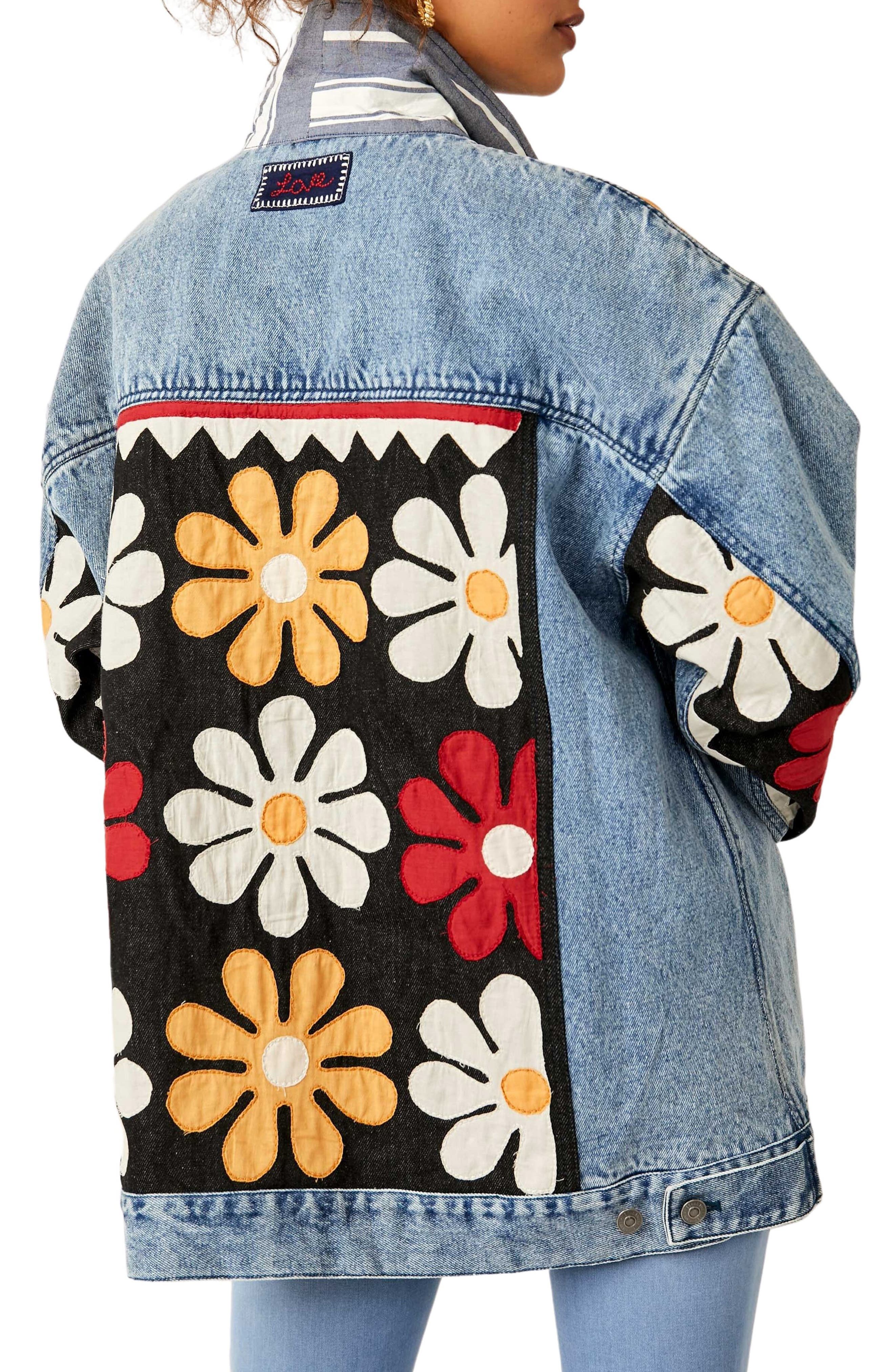 Free People Annie's Flower Bomb Oversize Patchwork Denim Jacket