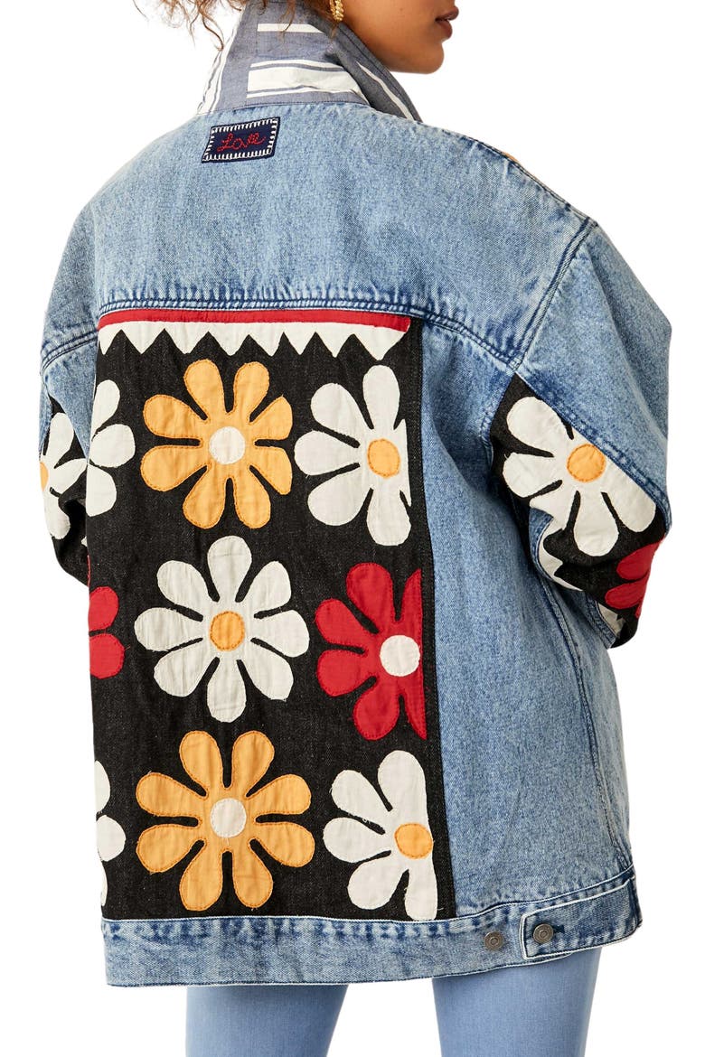 Annie's Flower Bomb Oversize Patchwork Denim Jacket, Alternate, color, DENIM MEDIUM BLUE
