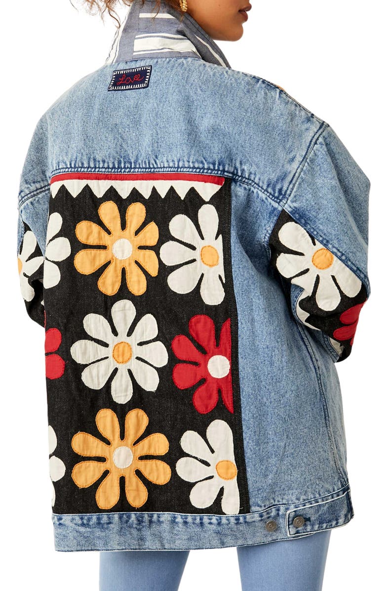 Free People Annie's Flower Bomb Oversize Patchwork Denim Jacket, Alternate, color,