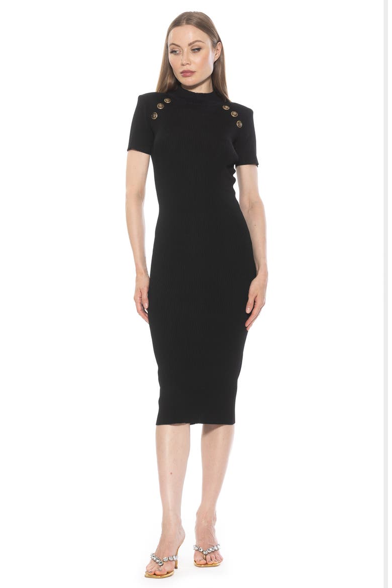 Adara Rib Knit Midi Dress, Alternate, color, BLACK