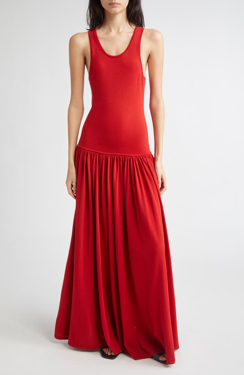 LOULOU DE SAISON Jada Drop Waist Jersey Maxi Dress, Main, color, Red