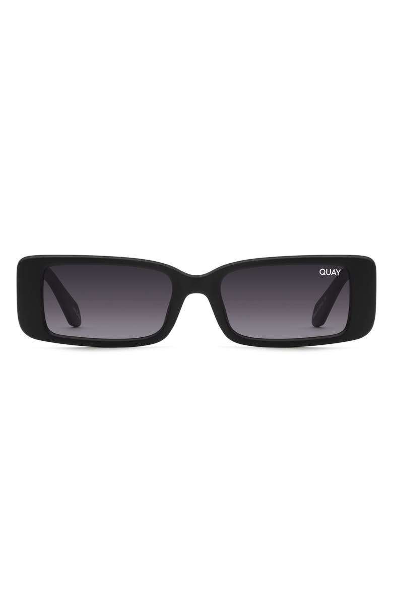 QUAY Australia Art School 36mm Rectangle Sunglasses, Main, color, Matte Black / Smoke