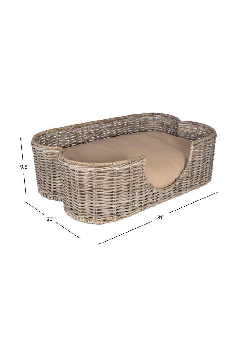 Scallop Tropical Handwoven Rattan Pet Bed with Machine Washable Cushion, Alternate, color, Kubu Gray
