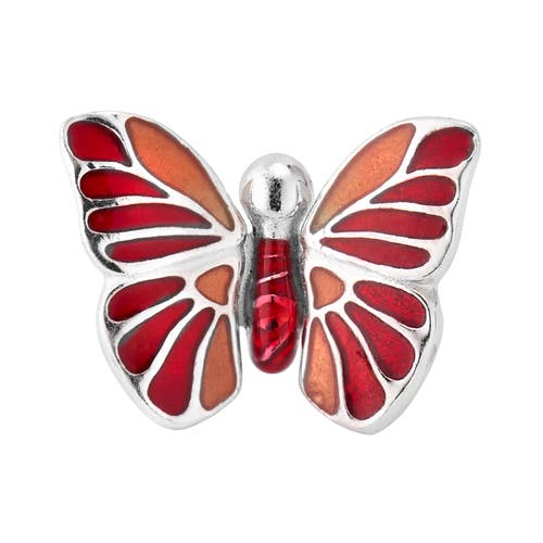 Jan Leslie Hand Painted Enamel Butterfly Sterling Silver Lapel Pin In Red