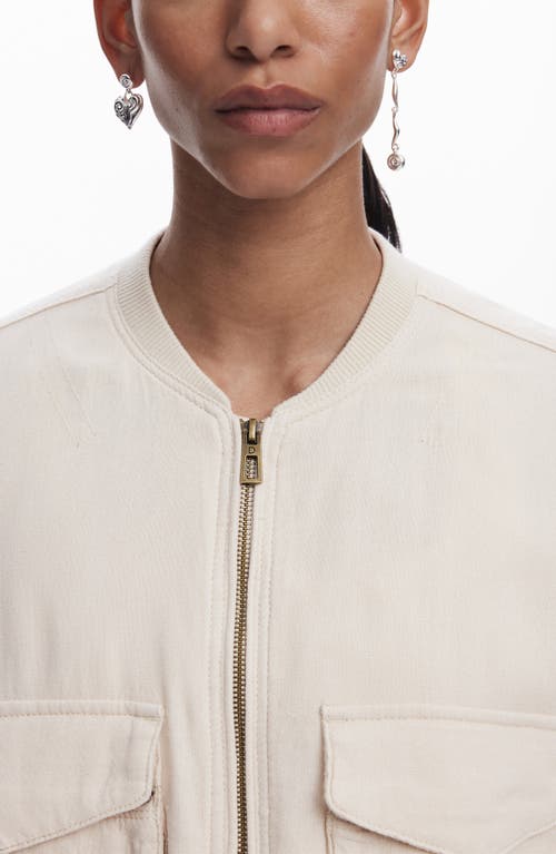 Desigual Patchwork-sleeve Bomber Jacket In Beige