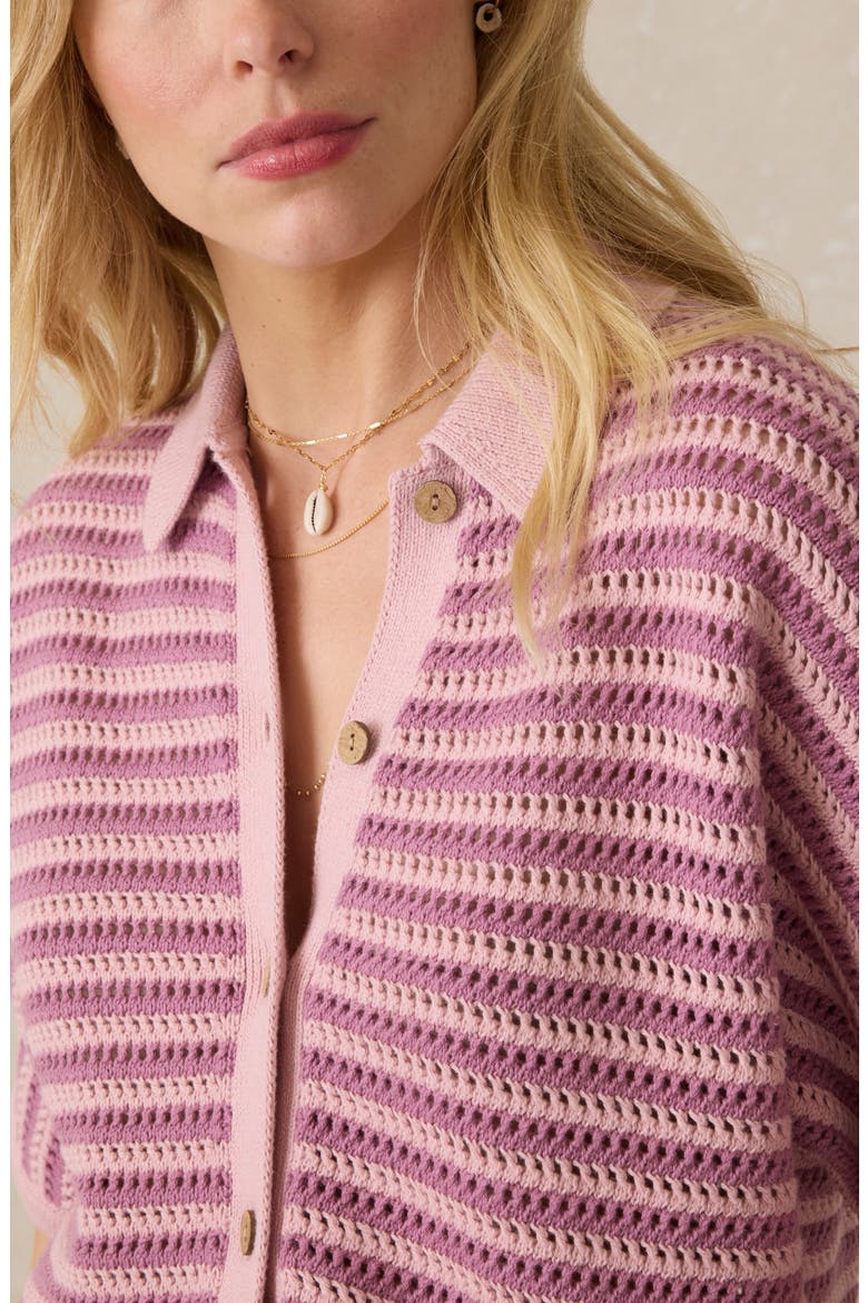 Seacoast Open Stitch Cotton Shirt, Alternate, color, MINI ORCHID STRIPE