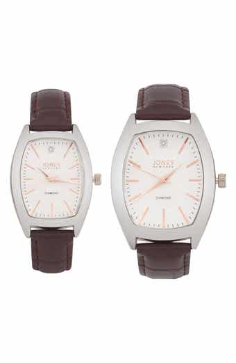 Jones New York Two-Piece Diamond Accent Tonneau Faux Leather Strap Watch His & Hers Set
