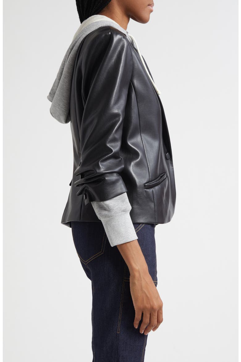 Khloe Hooded Faux Leather Jacket, Alternate, color, BLACK/HEATHER GREY