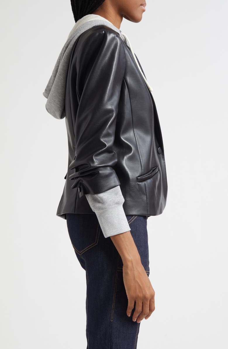 Cinq à Sept Khloe Hooded Faux Leather Jacket, Alternate, color, Black/Heather Grey