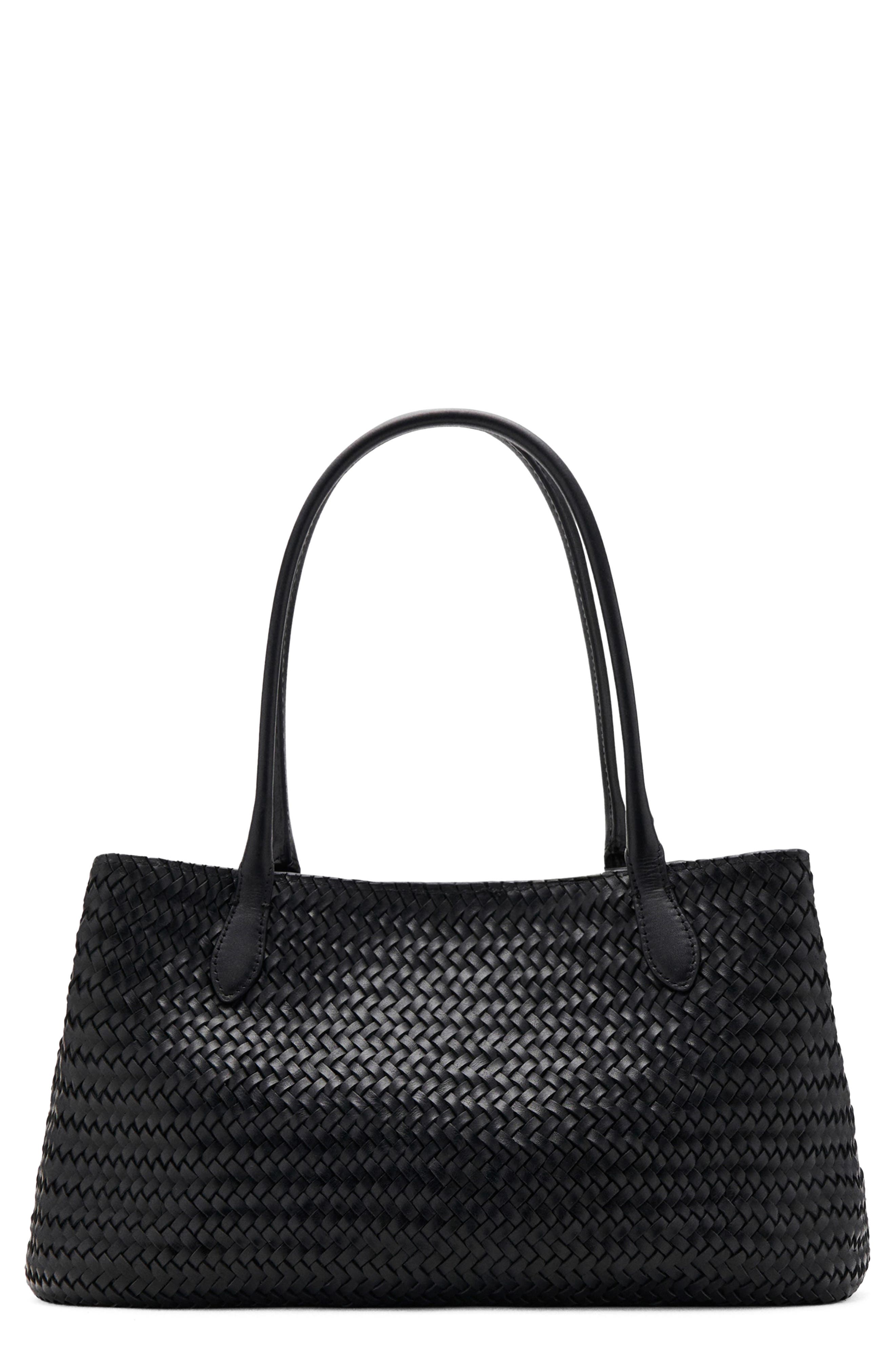 MANGO Braided Leather Shoulder Bag, Main, color, Black