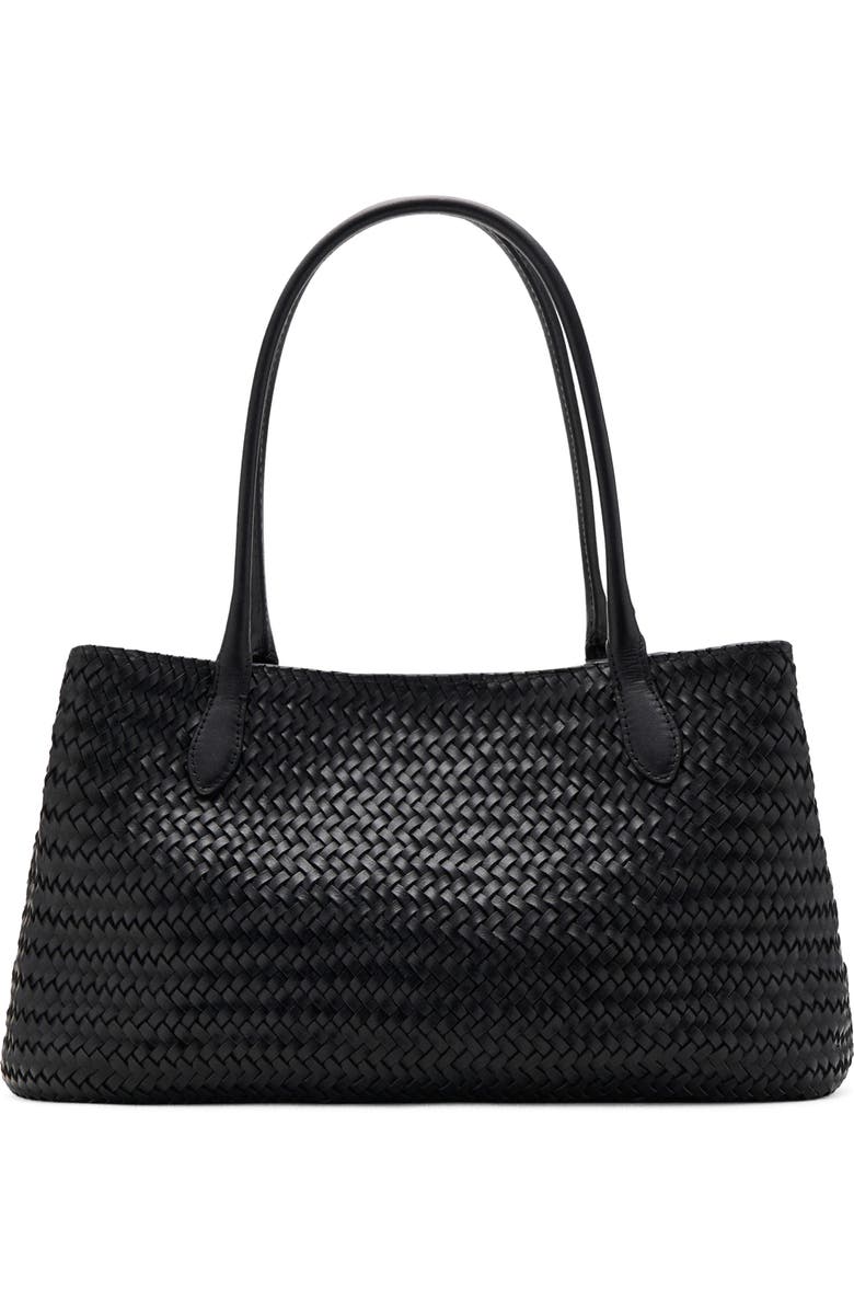 MANGO Braided Leather Shoulder Bag, Main, color, Black