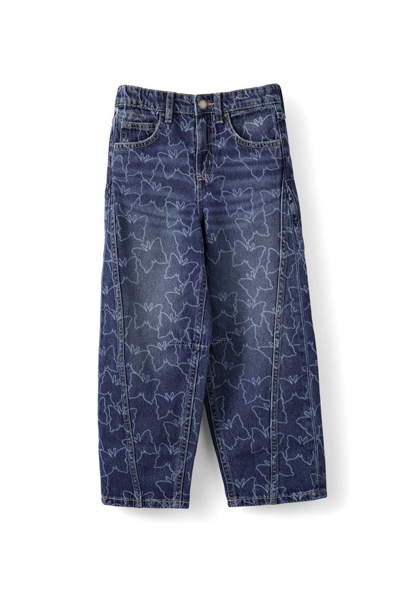 Kid's Unisex Super Barrel Leg Denim Jean, Main, color, Portsea Dark Blue Butterfly