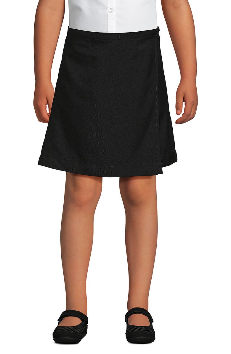Lands' End School Uniform Girls Solid A Line Tab Skort Top of Knee, Main, color, Black
