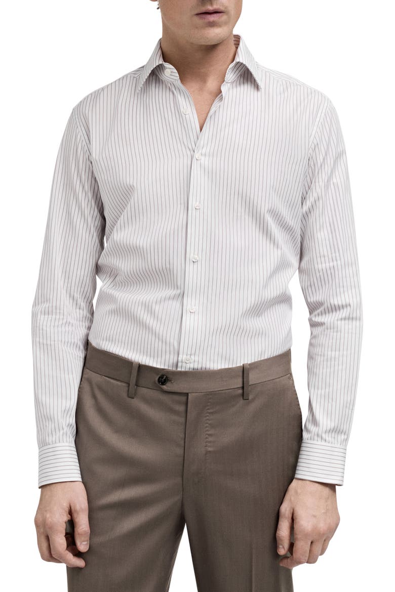 Stripe Cotton Button-Up Shirt, Main, color, GREY
