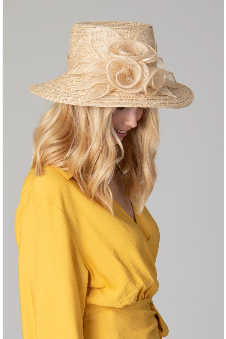 Floral Band Woven Dress Hat, Alternate, color, NATURAL