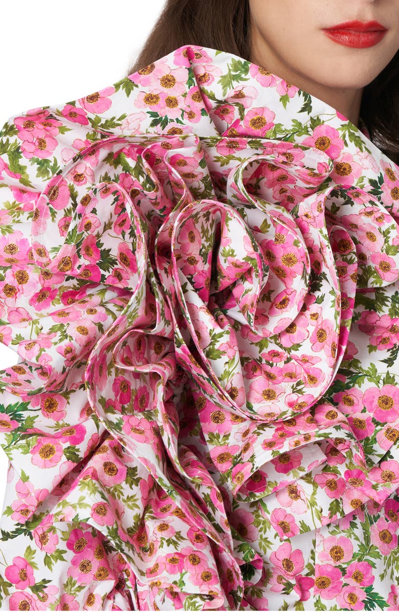 Carolina Herrera Anemone Print Dramatic Rosette Blouse, Alternate, color, 