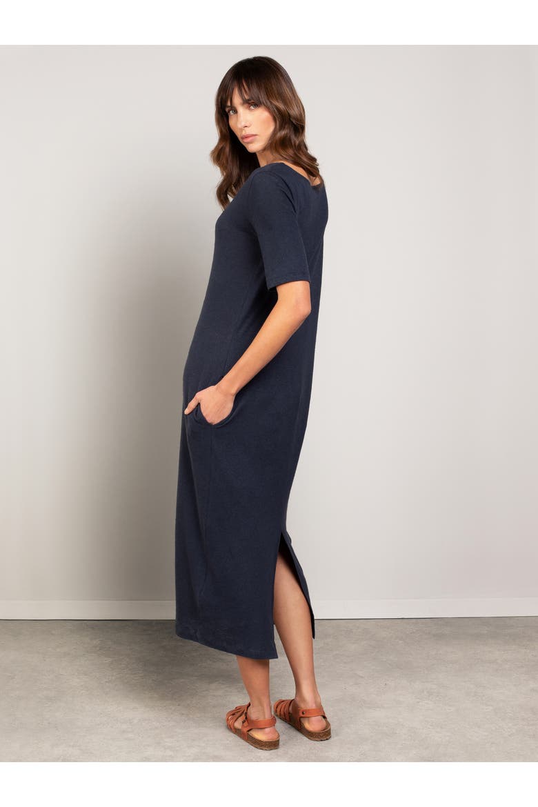 Linen Blend Midi Dress, Alternate, color, NAVY