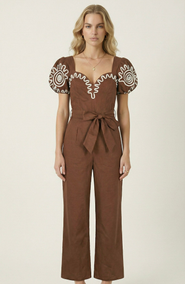Modenaire Embroidered Puff Sleeve Jumpsuit