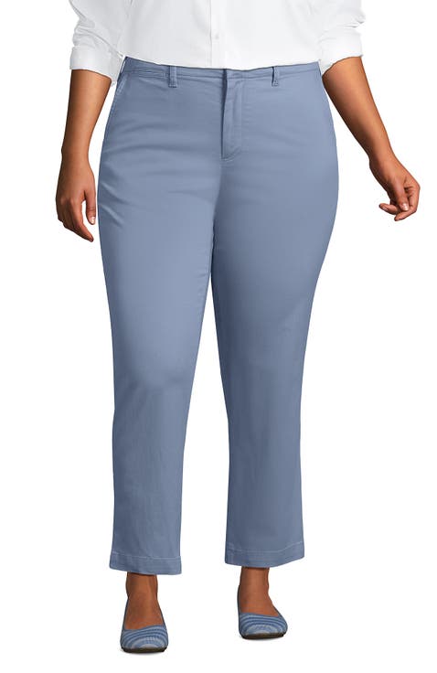Plus Size Mid Rise Classic Straight Leg Chino Ankle Pants